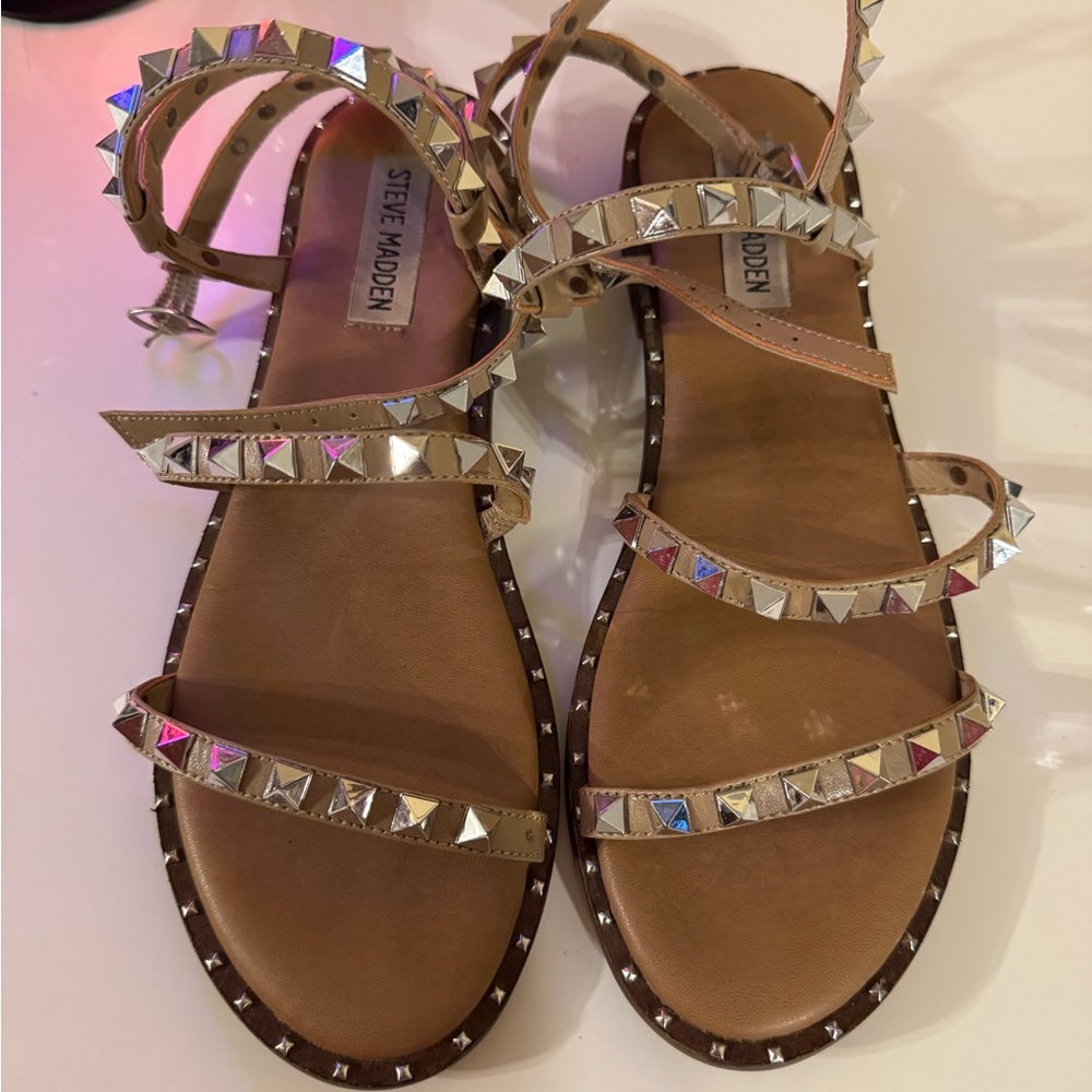 Steve Madden Tan Sandals with Silver Studs